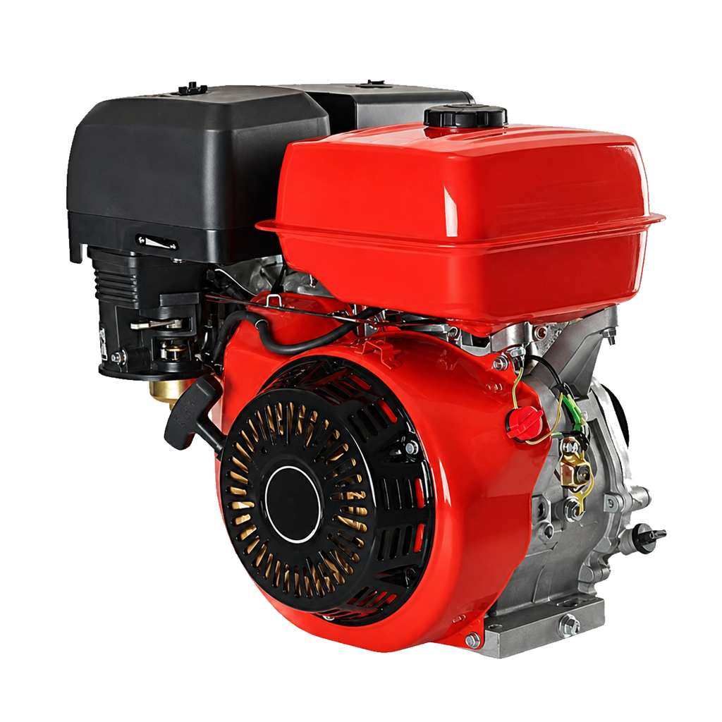 Red and black gasoline engine